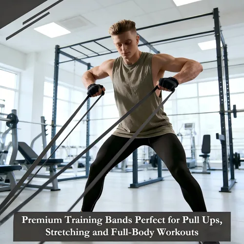 Vista 5 de Juego de 16 bandas de resistencia, bandas elásticas de entrenamiento prémium para gimnasio en casa, entrenamiento de fuerza, yoga y terapia física