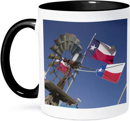 Vista 9 de 3dRose TEXAS, Panhandle Amarillo Old Water Pump, Banderas, US44 WBI0069 - Walter Bibikow - Taza negra de dos tonos de 11 onzas