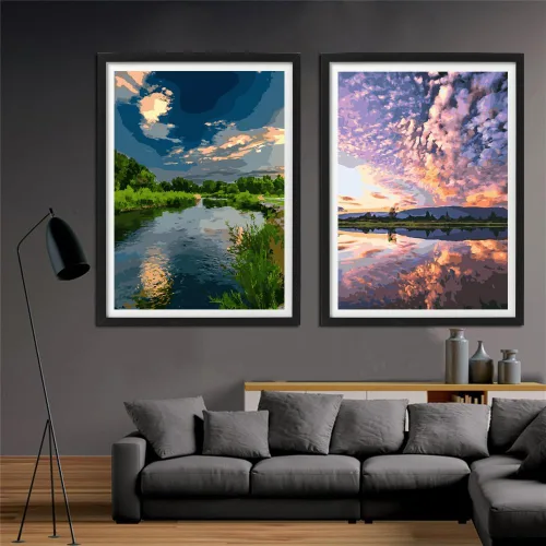 Vista 3 de Kit de pintura por números para adultos principiantes, paquete de 2 pinturas por números para adultos, lienzo enrollado para pintar, decoración