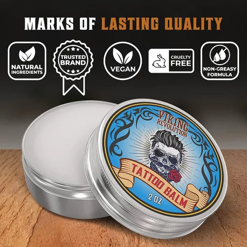 Vista 3 de Viking Revolution Bálsamo para el cuidado del tatuaje para antes, durante y después del tatuaje, crema hidratante natural para el cuidado posterior