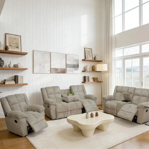 Vista 22 de Juego de sofá reclinable manual, juego de sofá reclinable de microfibra, juego de muebles modernos para sala de estar, sofá reclinable para sala