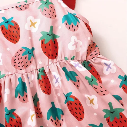 Vista 8 de Vestido de colibrí con estampado de fruta y fresa, sin mangas, para niñas pequeñas, para la playa, para niñas pequeñas, color rosa, 5-6 años