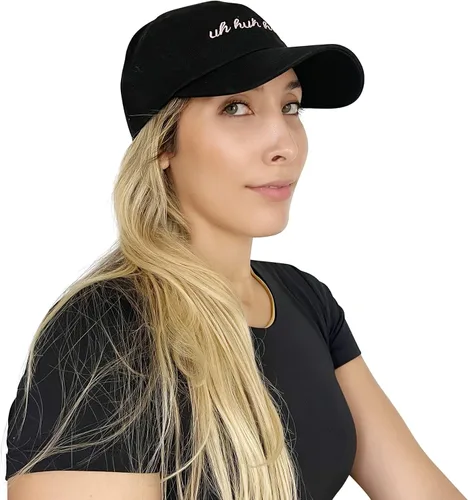 Vista 3 de ValDesigns Sombrero de béisbol Uh Huh Honey negro con bordado rosa claro, talla única, unisex para adultos, ajustable en la parte posterior
