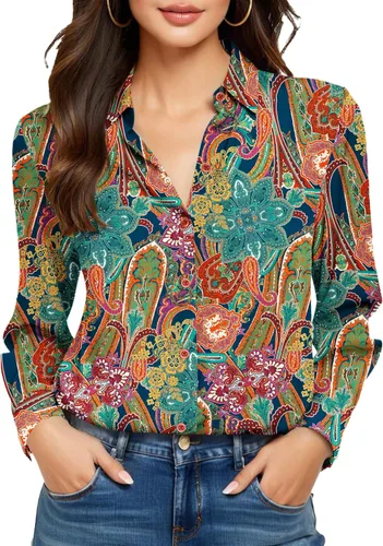 Vista 51 de Camisas sin planchado y sin arrugas para mujer, con botones, de manga larga, de seda de morera, blusas casuales para el trabajo