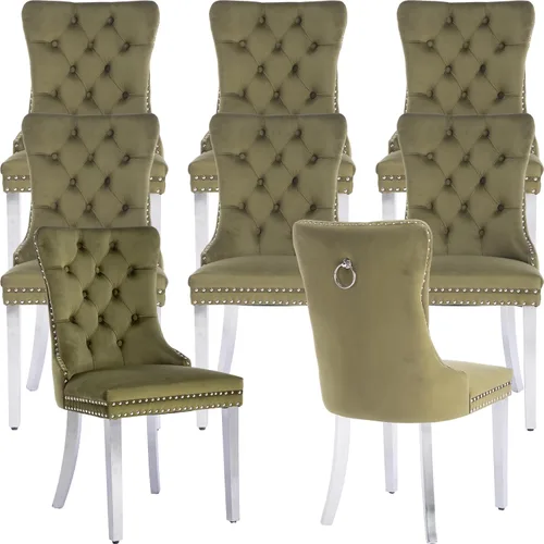 Vista 51 de Juego de 2 Sillas de Comedor Modernas de Mediados de Siglo, Tapizadas en Terciopelo Beige con Respaldo Acolchado, Sillas de Cocina y Comedor, Patas