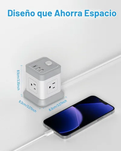 Vista 6 de BEVA Regleta de alimentación con USB - Estación de carga de escritorio con cable de extensión de 5 pies de largo, cubo de regleta con 4 tomas