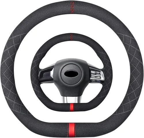 Vista 57 de Funda de volante de gamuza de 14 pulgadas, compatible con Tesla Model 3 Model Y, funda de volante deportiva de cuero gamuza antideslizante