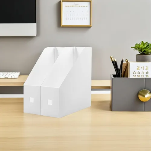Vista 6 de 2 estantes de almacenamiento de archivos de plástico para organizador de escritorio, blanco, 20 pulgadas