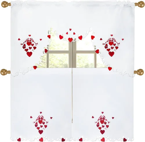 Vista 7 de Grelucgo Juego de cortinas bordadas para ventana de cocina (corazón)