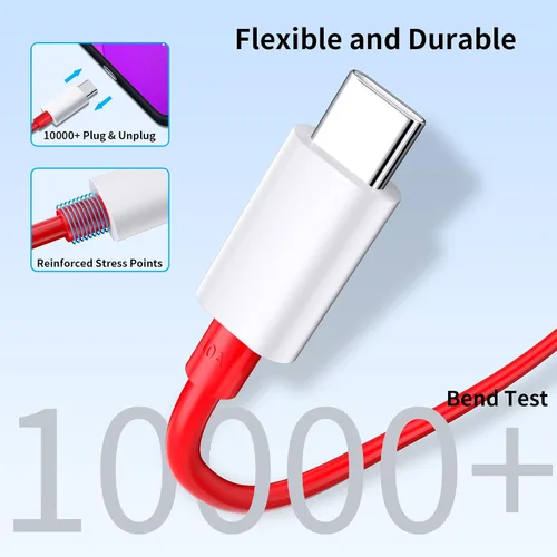 Vista 7 de COOYA Cable de carga USB C de 80 W para carga súper vooc para OnePlus 15 13 12, 10A USB A a USB C cable de carga para OnePlus 7 Pro 8 7T, tipo C