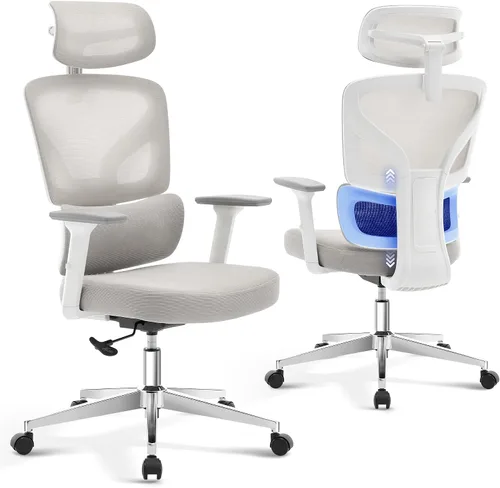 Vista 10 de Silla de oficina ergonómica - Silla de escritorio de malla para el hogar con soporte lumbar ajustable, silla de juegos de computadora con respaldo