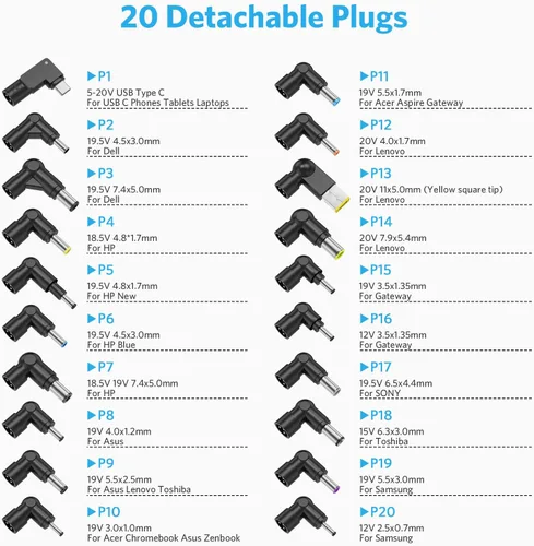 Vista 2 de Belker Cargador universal para portátil de 90 W y 65 W, cable de alimentación para HP Dell Asus Lenovo, Samsung, Acer Gateway, Toshiba, fuente