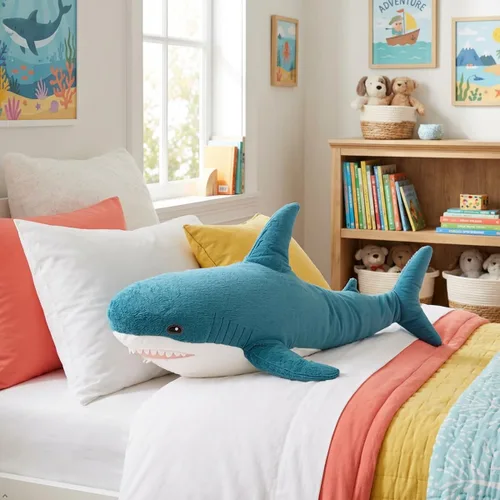 Vista 5 de Peluche de tiburón gigante de 39.4 pulgadas, almohada de tiburón de peluche súper suave y linda, decoración de habitación para niños y niñas, regalo