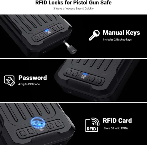 Vista 2 de MAXSAFES Cajas Fuertes RFID para Pistolas, Caja Fuerte Portátil para Pistola con LED Integrado, Puerto Tipo C, Caja Fuerte para Automóvil