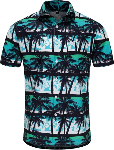 Vista 187 de KYKU - Camisa hawaiana funky para hombre, ropa tropical para vacaciones en Palm Beach