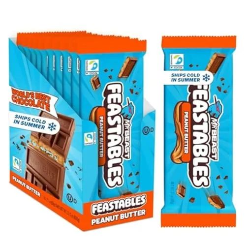 Vista 3 de MrBeast Feastables Barra de chocolate con caramelo, tamaño King, 10 unidades, cacao de comercio justo Candy bars, ships cold, clean ingredients