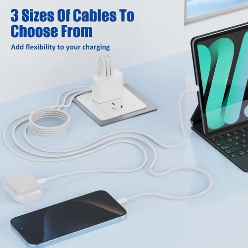 Vista 4 de Cable de carga USB C a C, paquete de 4 [3+6+6+10 pies] cable de carga rápida trenzado de nailon, cable de alimentación de 60 W tipo C para iPhone 17