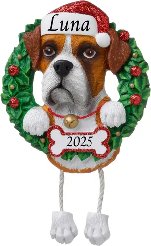 Vista 10 de Adornos personalizados para árbol de Navidad 2024 para mascotas – Razas de perros Beagle – Adorno personalizado de Feliz Navidad – Recuerdo