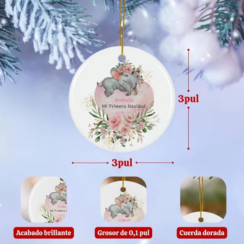 Vista 2 de Adorno personalizado para bebé 2025 elefante, ornamentos grandes para árbol de Navidad, adorno de Navidad de elefante bebé, regalo personalizado