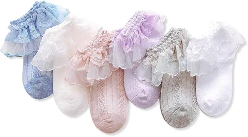 Vista 2 de Juebm Infant Baby Girls Ruffle Socks Toddler Dress socks,Pack of 356 Baby Frilly Lace Ankle Socks