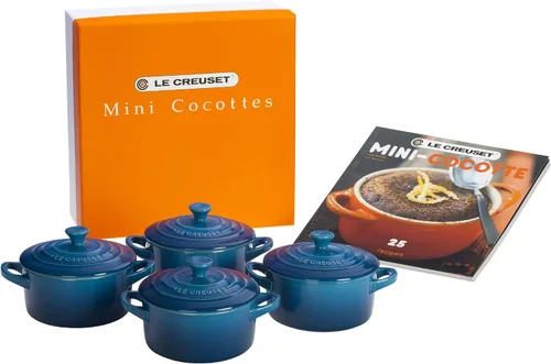 Vista 6 de Le Creuset Juego de 4 mini cocottes de gres con libro de cocina, 8 oz. cada uno, Artichaut