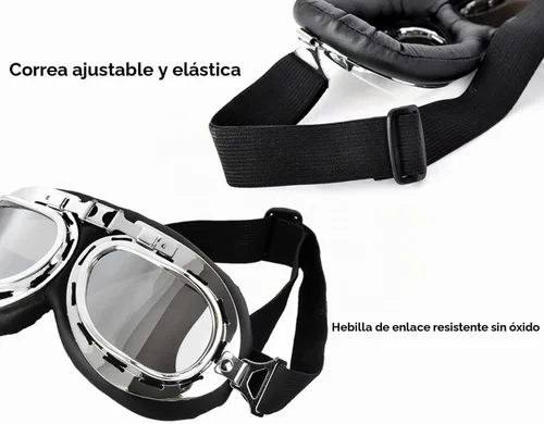 Vista 9 de Cosplay Goggles Steampunk Motorcycle Goggles Costume Retro Pilot Style Negro - Lente transparente