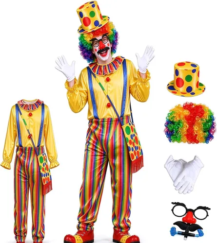 Vista 10 de Divertido disfraz de payaso, peluca, gafas, bolsa, sombrero, traje novedoso Verde