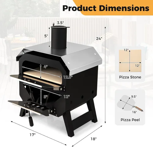 Vista 3 de Happygrill Horno de Pizza para Exteriores, Estufa de Pizza Portátil de 12" de leña con Piedra para Pizza, Pala para Pizza y Funda de Tela Oxford