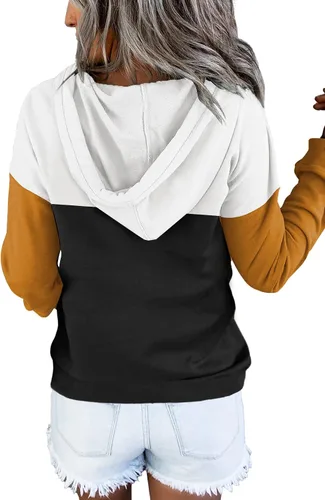 Vista 4 de Etcyy - Sudadera con capucha y bloques de color para mujer - Sudadera de manga larga casual con cordón de ajuste, botones y bolsillo
