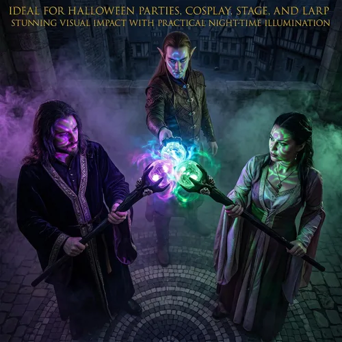Vista 7 de Bastón de mago iluminado de Halloween, bastón de calavera de cosplay de 3 Negro