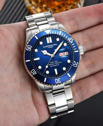 Vista 3 de PASOY Reloj automático para hombre, luminoso, Tourbillon, mecánico, con bisel giratorio, cristal de zafiro, impermeable, acero inoxidable, relojes