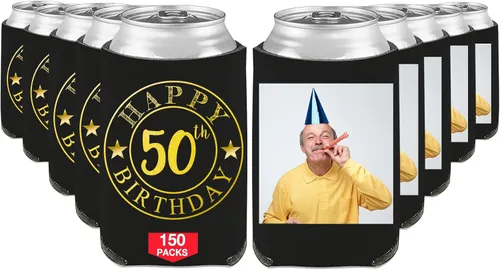 Vista 38 de Fundas enfriadoras de latas de cumpleaños, soporte personalizado para botellas de cerveza a granel con nombre de foto, suministros para fiestas