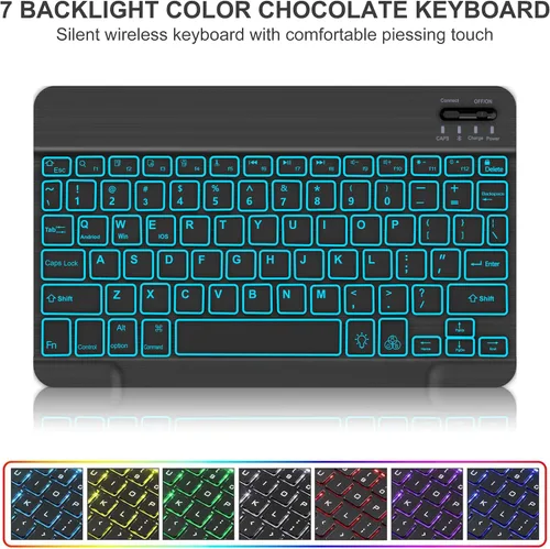 Vista 2 de KVAGO Funda para iPad (A16) de 11ª y 10ª generación con teclado, teclado desmontable inalámbrico retroiluminado de 7 colores, funda de teclado folio