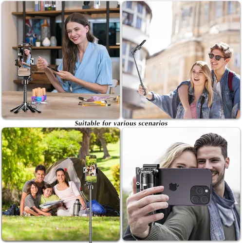 Vista 2 de Mini trípode para selfie, 3 en 1, mini trípode extensible para teléfono with Detachable Remote Pocket Size, Phone Grip, 10m Wireless Shutter, Vlog