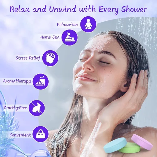 Vista 4 de Shower Steamers - Paquete de 8 bombas de ducha de aceites esenciales naturales para cuidado personal, regalos de cumpleaños de relajación