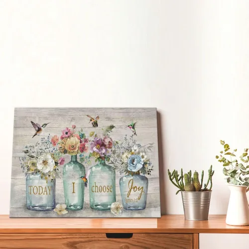 Vista 4 de Shuweienphant Arte de Pared de Baño Estilo Granja Flores Colibrí Cuadros Florales Decoración Citas Inspiracionales Frasco Mason Lienzo Pintura