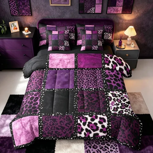 Vista 22 de Erosebridal Juego de edredón de 7 piezas con estampado de leopardo, tamaño Queen, juego de ropa de cama súper suave con estampado de guepardo, juego