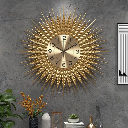 Vista 10 de Reloj de pared grande moderno decorativo de metal, relojes de pared de estilo de mediados de siglo, reloj grande dorado silencioso sin tictac, arte