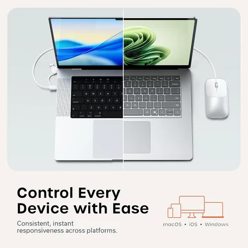 Vista 2 de Satechi Ratón delgado LX con cable, diseño USB-C de aluminio, color Plateado