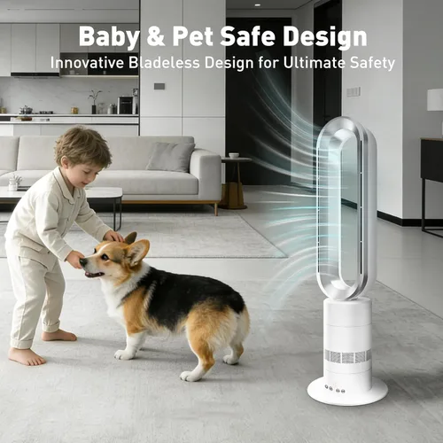 Vista 5 de Xcity TP18Pro - Ventilador de torre sin aspas, calentador 2 en 1 y ventilador de refrigeración, control remoto y táctil, 10 niveles de enfriamiento