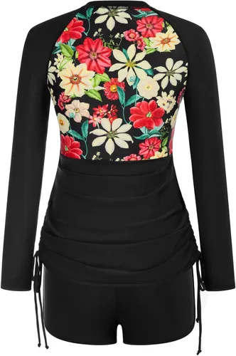 Vista 5 de JACK SMITH Traje de baño de 2 piezas para mujer, con protección UPF 50+, manga larga, con cremallera, lateral ajustable