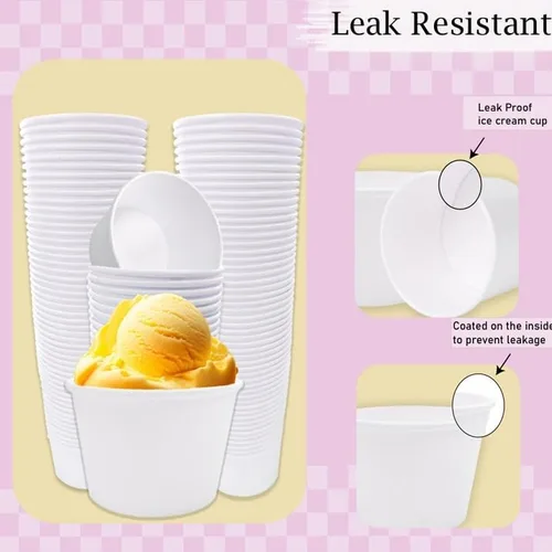 Vista 4 de 300 tazas de helado de papel blancas de 8 onzas, taza de helado desechable de 8 onzas, vasos de postre de papeles, tazas de papel para helados