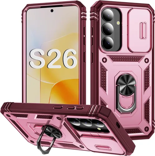 Vista 90 de PASNEW Funda militar para iPhone 13 Pro Max, cubierta de cámara deslizante y soporte de anillo de metal de 360°, carcasa rígida multicapa resistente