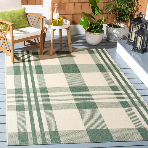 Vista 46 de SAFAVIEH Alfombra Lavable para Exteriores Colección Courtyard - 2'3" x 4', Beige y Azul, Patrón a Cuadros, No Desprende Pelusa y Fácil Limpieza