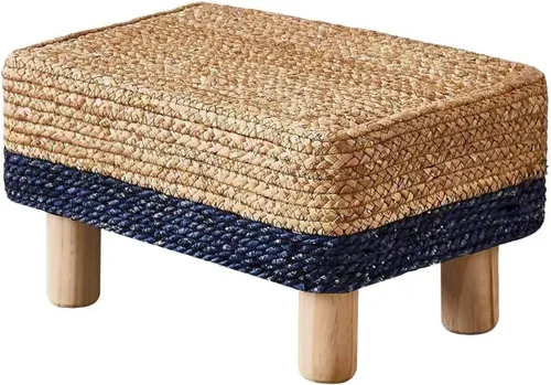 Vista 14 de Wimarsbon Reposapiés Otomán Rectangular de Hierba Marina Natural Reposapiés Pouf Otomanes con Patas de Madera Tejido a Mano Taburete Escalón