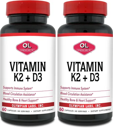 Vista 10 de Olympian Labs Vitamina K2 + D3, 60 porciones, apoya el sistema inmunológico, apoyo óseo y cardíaco, 60 cápsulas veganas