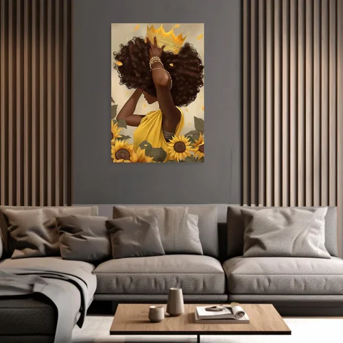 Vista 4 de ARTZGX Arte de pared afroamericano, lienzo para mujer, fotos de girasol, flores amarillas, marco de decoración de pared
