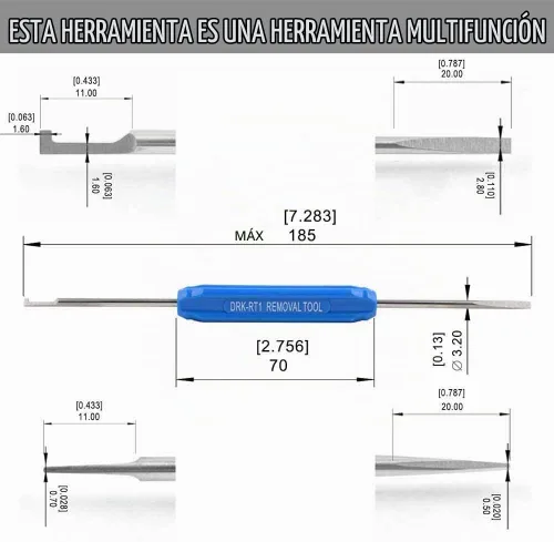 Vista 2 de JRready DT series Contactos sólidos Herramienta de extracción de pines DRK-RT1, Herramienta de extracción de conectores Deutsch, Gancho de 90 grados