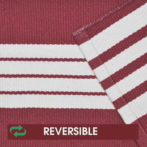 Vista 5 de USTIDE Alfombra de rayas rojas y blancas de 23.6 x 35 pulgadas, de algodón, reversible, tejida a mano, lavable, para porche, entrada, lavandería