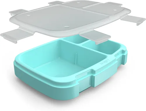 Vista 2 de Bentgo Fresh Tray (Aqua) con cubierta transparente, reutilizable, sin BPA, recipiente de preparación de comidas de 4 compartimentos con control